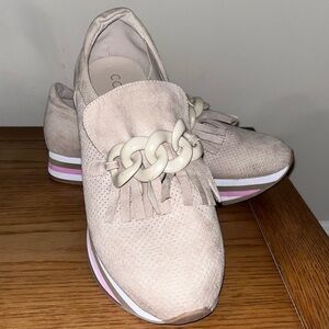 Women's Beige Loafers with Chain Detail